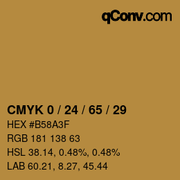 カラーコード: CMYK 0 / 24 / 65 / 29 | qconv.com