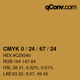 カラーコード: CMYK 0 / 24 / 67 / 24 | qconv.com