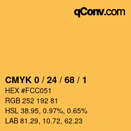 カラーコード: CMYK 0 / 24 / 68 / 1 | qconv.com