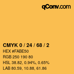 カラーコード: CMYK 0 / 24 / 68 / 2 | qconv.com