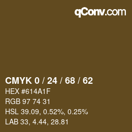 カラーコード: CMYK 0 / 24 / 68 / 62 | qconv.com