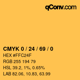 カラーコード: CMYK 0 / 24 / 69 / 0 | qconv.com