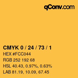 颜色代码: CMYK 0 / 24 / 73 / 1 | qconv.com
