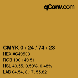 カラーコード: CMYK 0 / 24 / 74 / 23 | qconv.com