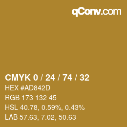 カラーコード: CMYK 0 / 24 / 74 / 32 | qconv.com