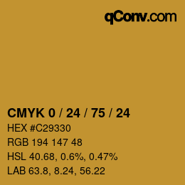 カラーコード: CMYK 0 / 24 / 75 / 24 | qconv.com