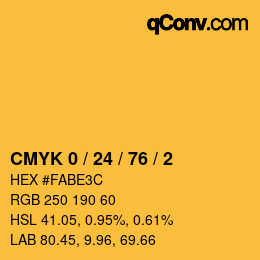 カラーコード: CMYK 0 / 24 / 76 / 2 | qconv.com