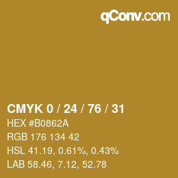 カラーコード: CMYK 0 / 24 / 76 / 31 | qconv.com