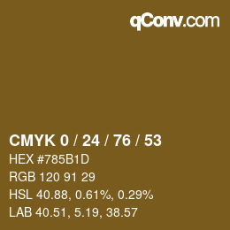 カラーコード: CMYK 0 / 24 / 76 / 53 | qconv.com
