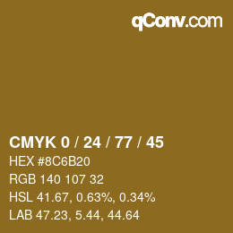 Farbcode: CMYK 0 / 24 / 77 / 45 | qconv.com