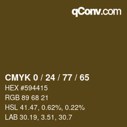 カラーコード: CMYK 0 / 24 / 77 / 65 | qconv.com