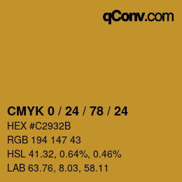 カラーコード: CMYK 0 / 24 / 78 / 24 | qconv.com