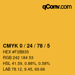 カラーコード: CMYK 0 / 24 / 78 / 5 | qconv.com