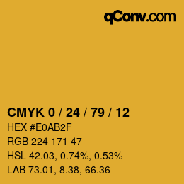 カラーコード: CMYK 0 / 24 / 79 / 12 | qconv.com