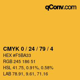 カラーコード: CMYK 0 / 24 / 79 / 4 | qconv.com