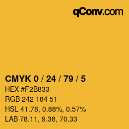 カラーコード: CMYK 0 / 24 / 79 / 5 | qconv.com