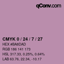 カラーコード: CMYK 0 / 24 / 7 / 27 | qconv.com