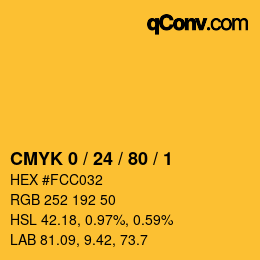 カラーコード: CMYK 0 / 24 / 80 / 1 | qconv.com