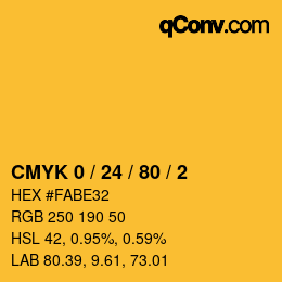 カラーコード: CMYK 0 / 24 / 80 / 2 | qconv.com