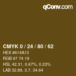 カラーコード: CMYK 0 / 24 / 80 / 62 | qconv.com