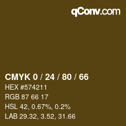 カラーコード: CMYK 0 / 24 / 80 / 66 | qconv.com