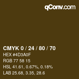 カラーコード: CMYK 0 / 24 / 80 / 70 | qconv.com