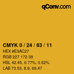 カラーコード: CMYK 0 / 24 / 83 / 11 | qconv.com