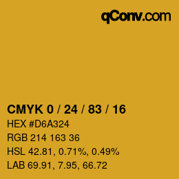 カラーコード: CMYK 0 / 24 / 83 / 16 | qconv.com