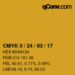 カラーコード: CMYK 0 / 24 / 83 / 17 | qconv.com