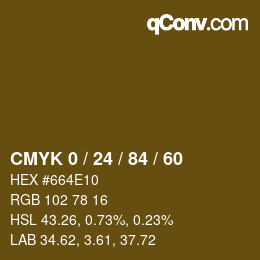 カラーコード: CMYK 0 / 24 / 84 / 60 | qconv.com