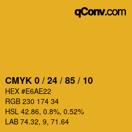 カラーコード: CMYK 0 / 24 / 85 / 10 | qconv.com