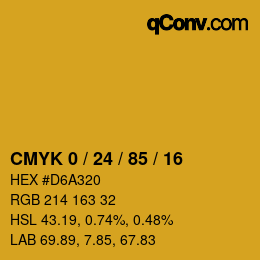 カラーコード: CMYK 0 / 24 / 85 / 16 | qconv.com