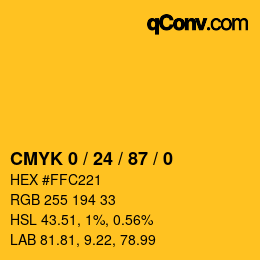 カラーコード: CMYK 0 / 24 / 87 / 0 | qconv.com