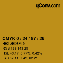 カラーコード: CMYK 0 / 24 / 87 / 26 | qconv.com