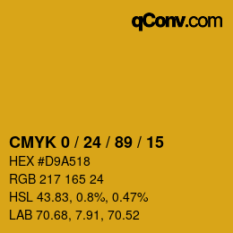 カラーコード: CMYK 0 / 24 / 89 / 15 | qconv.com