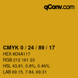 カラーコード: CMYK 0 / 24 / 89 / 17 | qconv.com