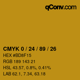 カラーコード: CMYK 0 / 24 / 89 / 26 | qconv.com