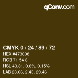 カラーコード: CMYK 0 / 24 / 89 / 72 | qconv.com