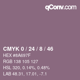 カラーコード: CMYK 0 / 24 / 8 / 46 | qconv.com
