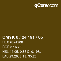 カラーコード: CMYK 0 / 24 / 91 / 66 | qconv.com