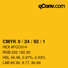 Color code: CMYK 0 / 24 / 92 / 1 | qconv.com