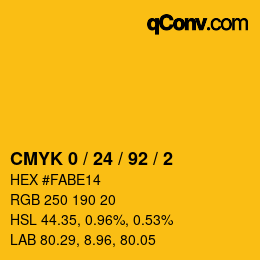 Farbcode: CMYK 0 / 24 / 92 / 2 | qconv.com