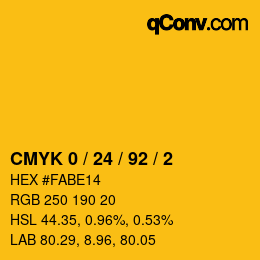 Color code: CMYK 0 / 24 / 92 / 2 | qconv.com