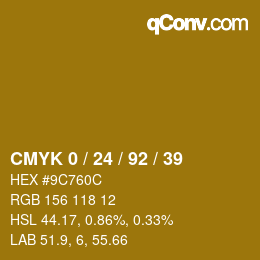 カラーコード: CMYK 0 / 24 / 92 / 39 | qconv.com