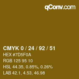 カラーコード: CMYK 0 / 24 / 92 / 51 | qconv.com