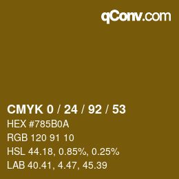 カラーコード: CMYK 0 / 24 / 92 / 53 | qconv.com