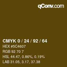 カラーコード: CMYK 0 / 24 / 92 / 64 | qconv.com