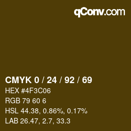 カラーコード: CMYK 0 / 24 / 92 / 69 | qconv.com