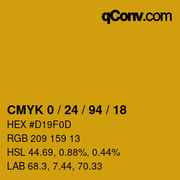 カラーコード: CMYK 0 / 24 / 94 / 18 | qconv.com