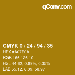 カラーコード: CMYK 0 / 24 / 94 / 35 | qconv.com